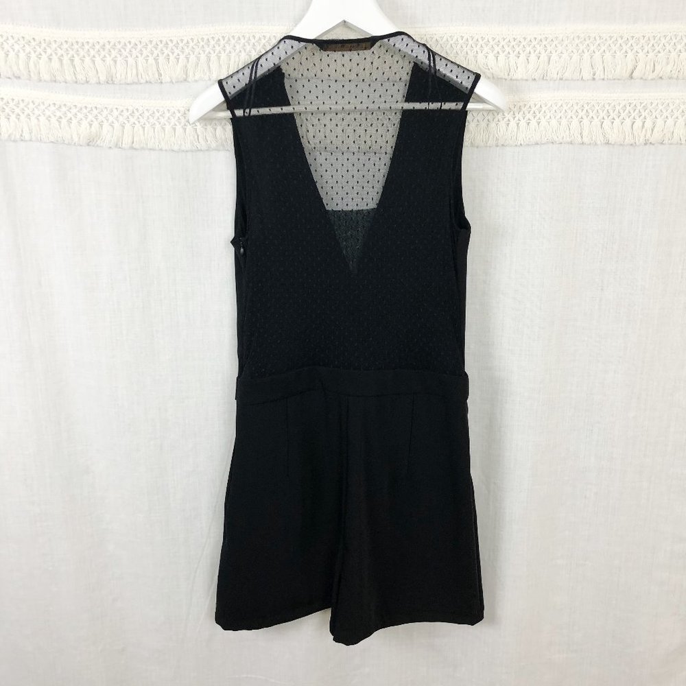 Zara Basic | Black Romper Sheer Swiss Dot Back | L - image 7
